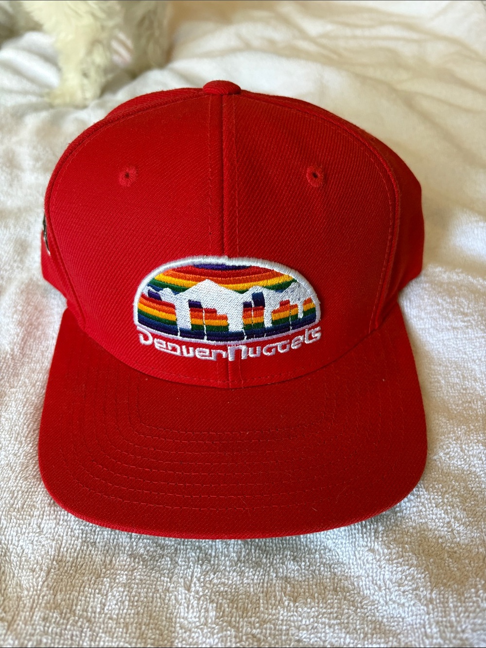 Mitchell & Ness Denver Nuggets Red Snapback Hat with Rainbow Logo